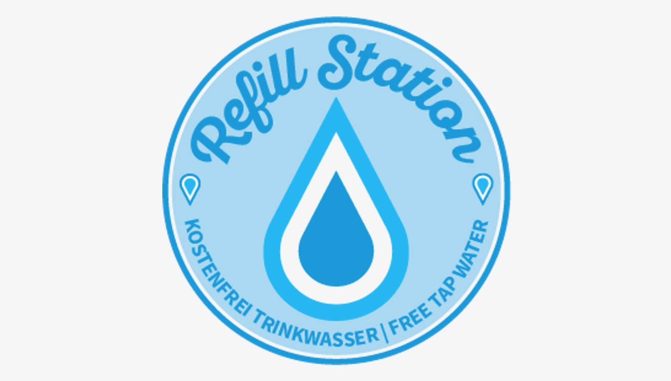 Logo Refill – Wassertropfen mit Wortlaut Refill Station
